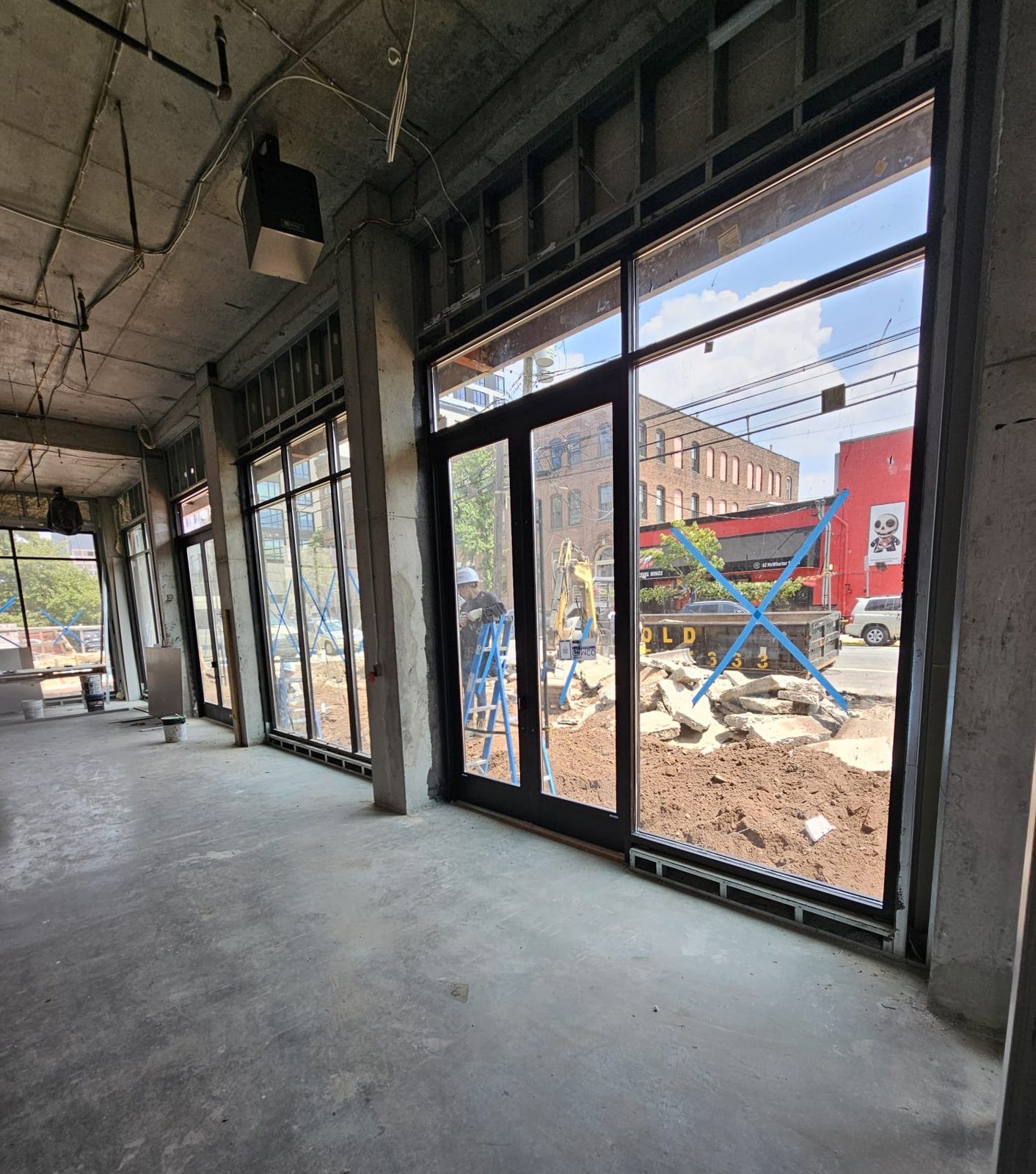 Interior view through the Solarban 60 glass of the aluminum storefront at 66 McWhorter Street, Newark