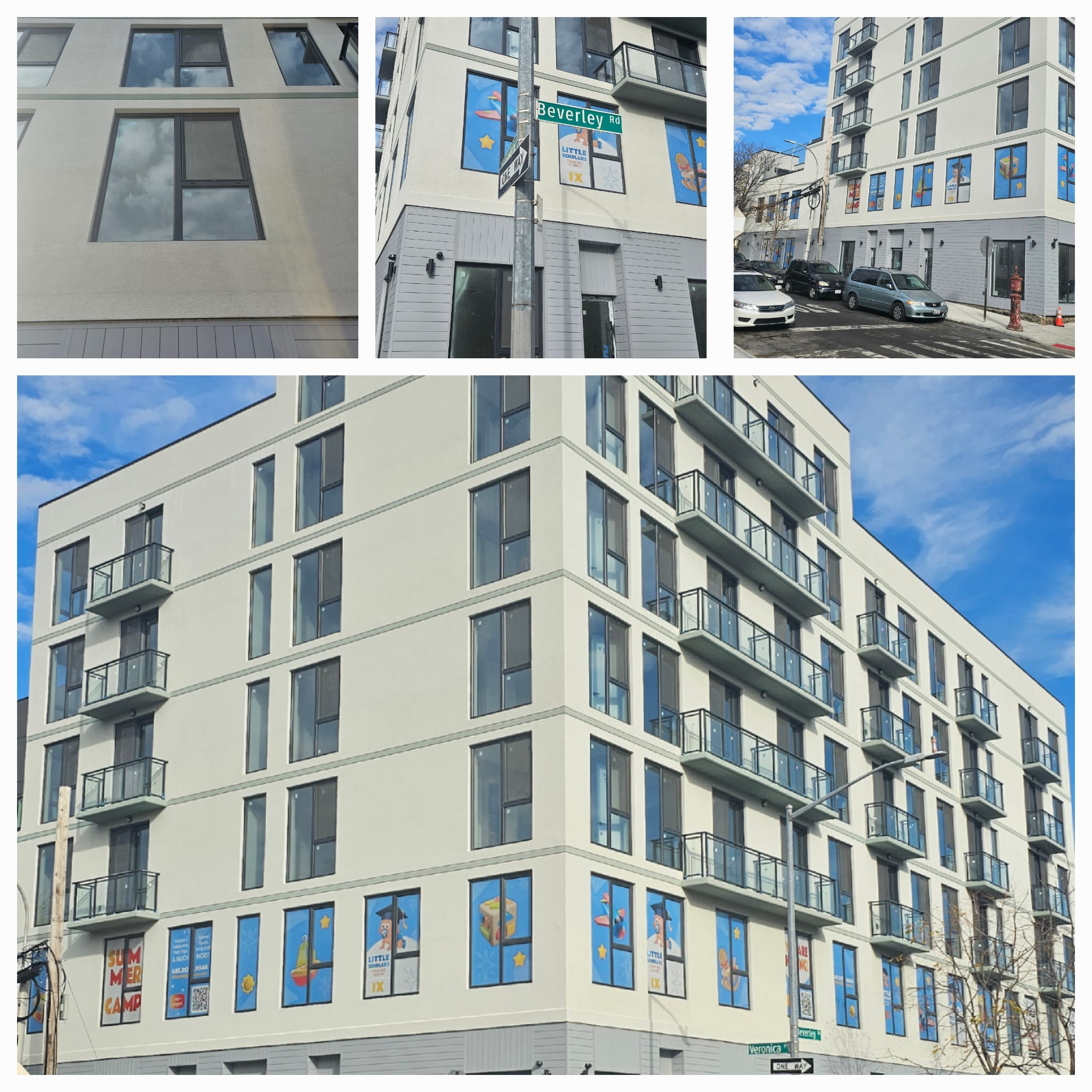 Apartment windows above the retail base on Beverley Road, Brooklyn