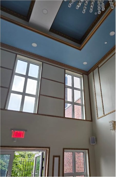 Upper multi-pane windows and glazed entrance door in the reception hall, Embassy of Tunisia, New York