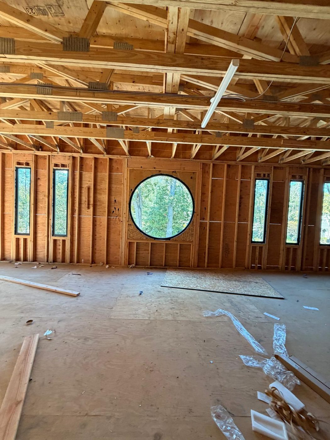 Interior view of the round window alongside the tall narrow window bays &mdash; Lakewood, New Jersey