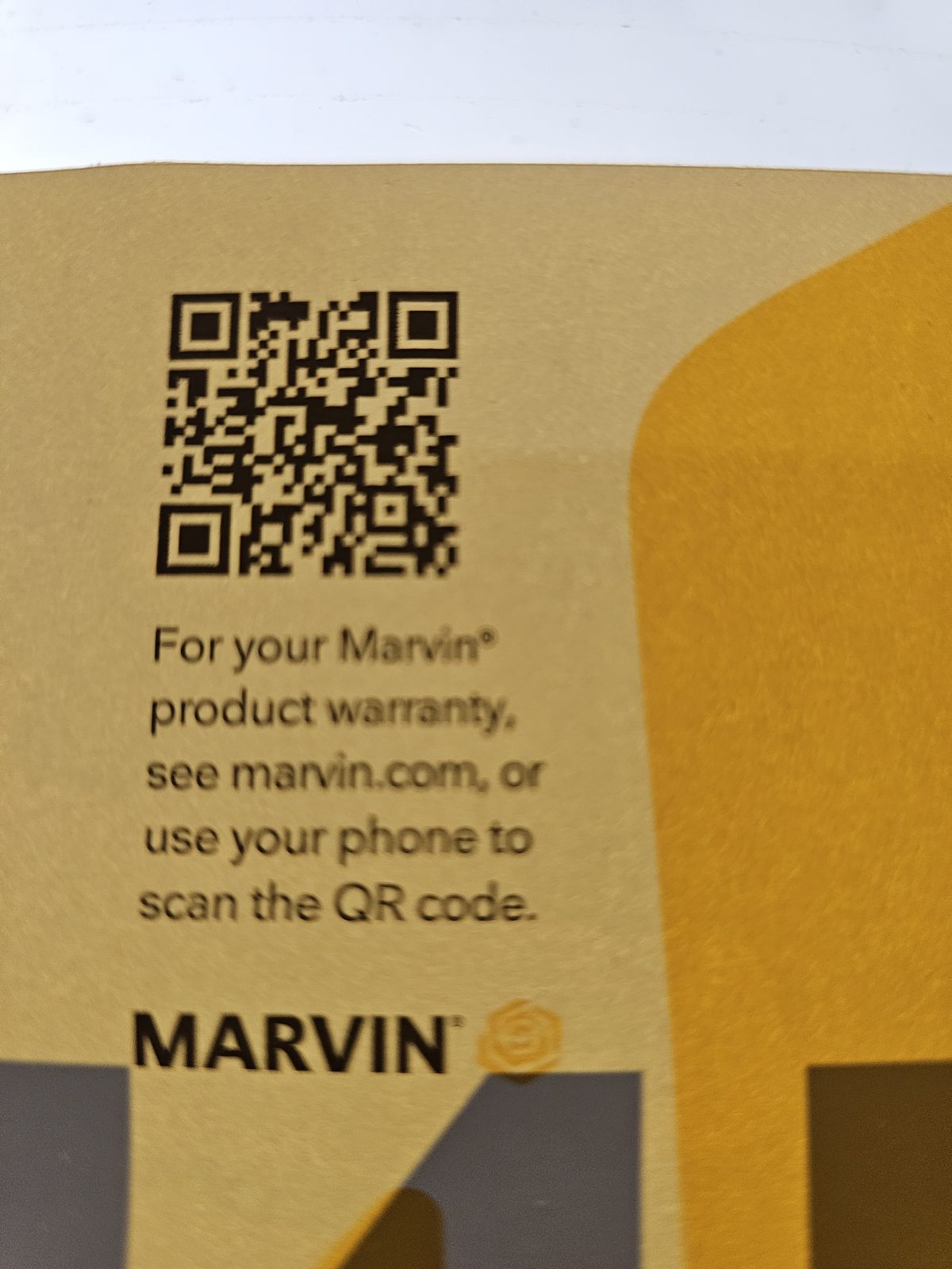 Marvin warranty QR code label on the glass
